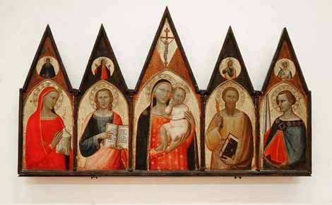 Allegretto Nuzi: Madonna col Bambino, Santa Maria Maddalena, San Giovanni Evangelista, San Bartolomeo, San Venanzio